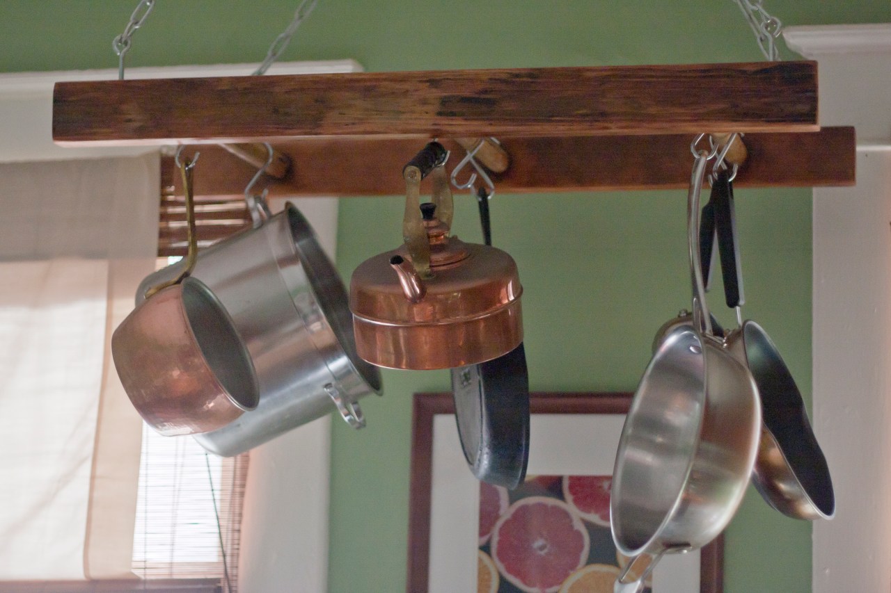 Antique Ladder Pot Rack – DIY | Old House Crazy