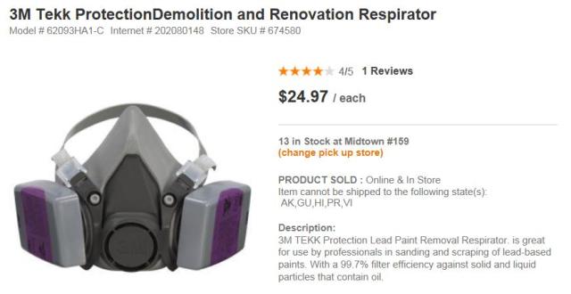Home Depot 3M Respirator for lead based paint